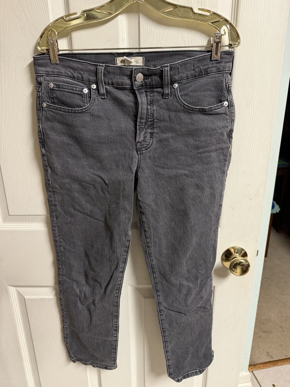 Madewell The Perfect Vintage Straight Jean Women 28p Black Raw Hem Stretch Denim